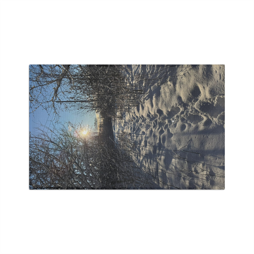 Snowy Path Microfiber Tea Towel — Winter Sun Landscape Kitchen Towel