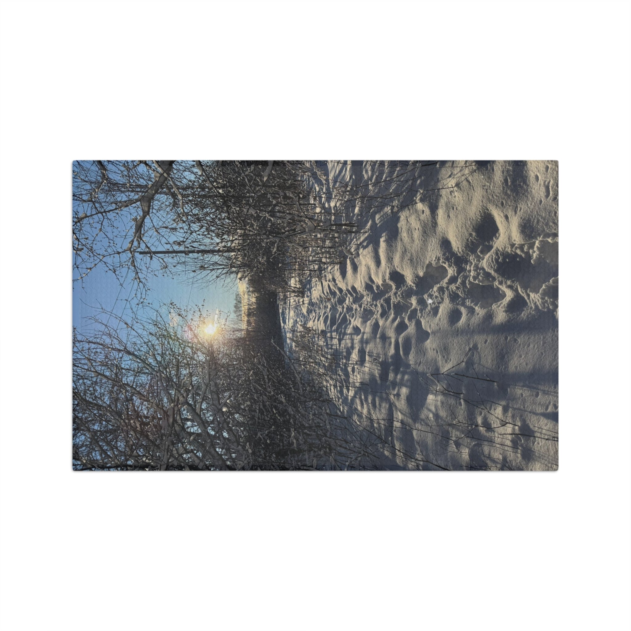 Snowy Path Microfiber Tea Towel — Winter Sun Landscape Kitchen Towel