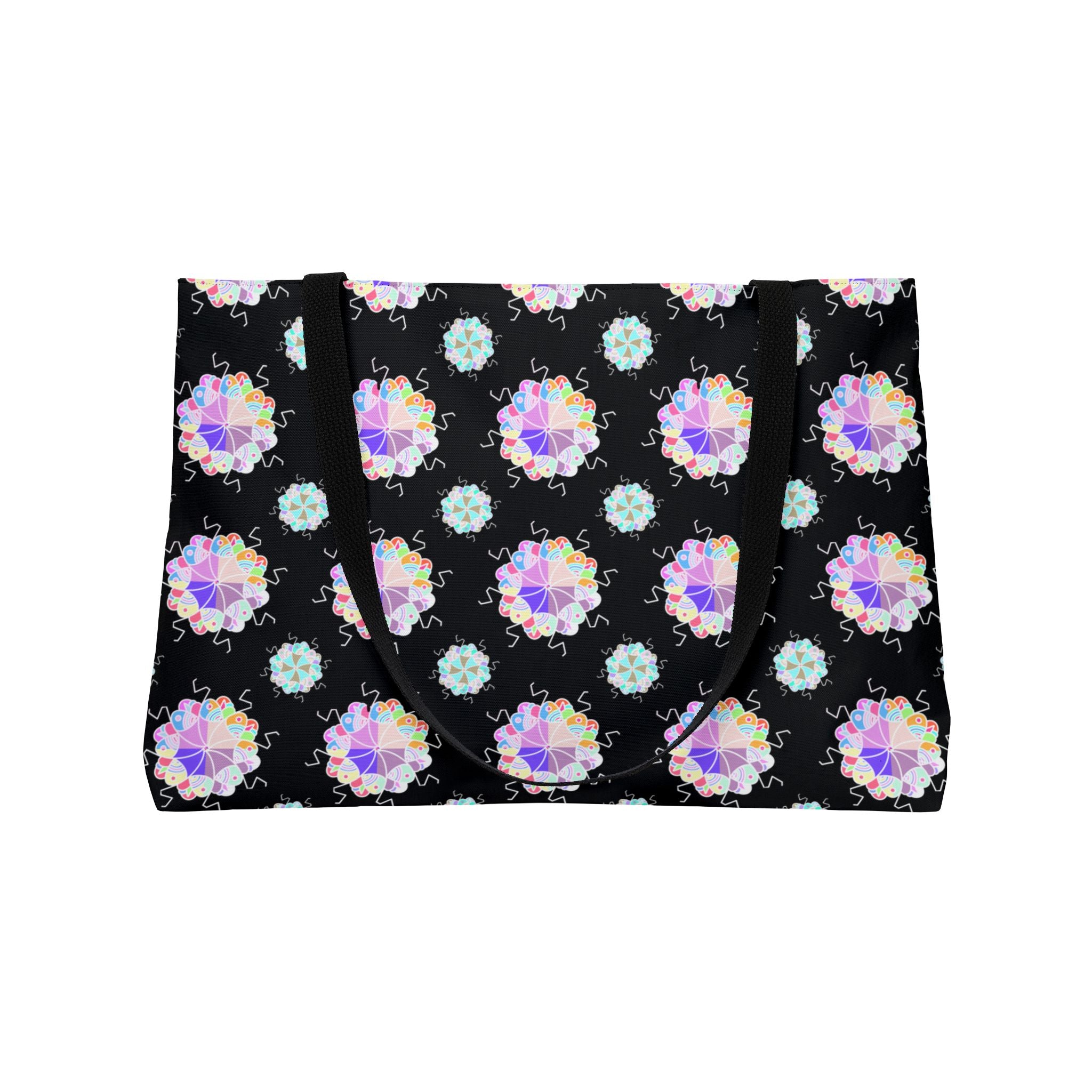 Weekender Tote Bag — Black Floral Kaleidoscope Pattern Beach & Travel Bag