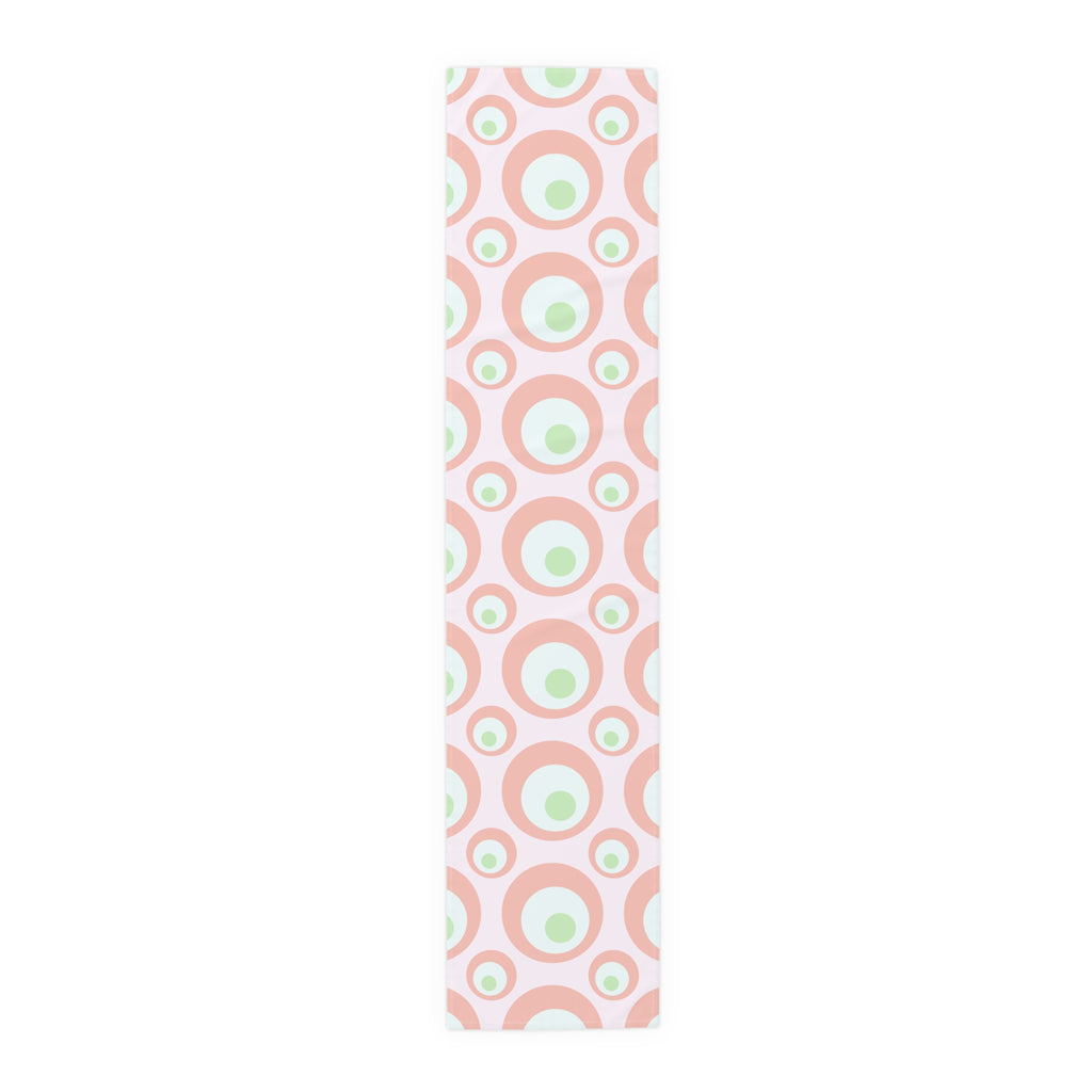 Retro Pink Circles Table Runner — Mid-Century Modern Dining Decor