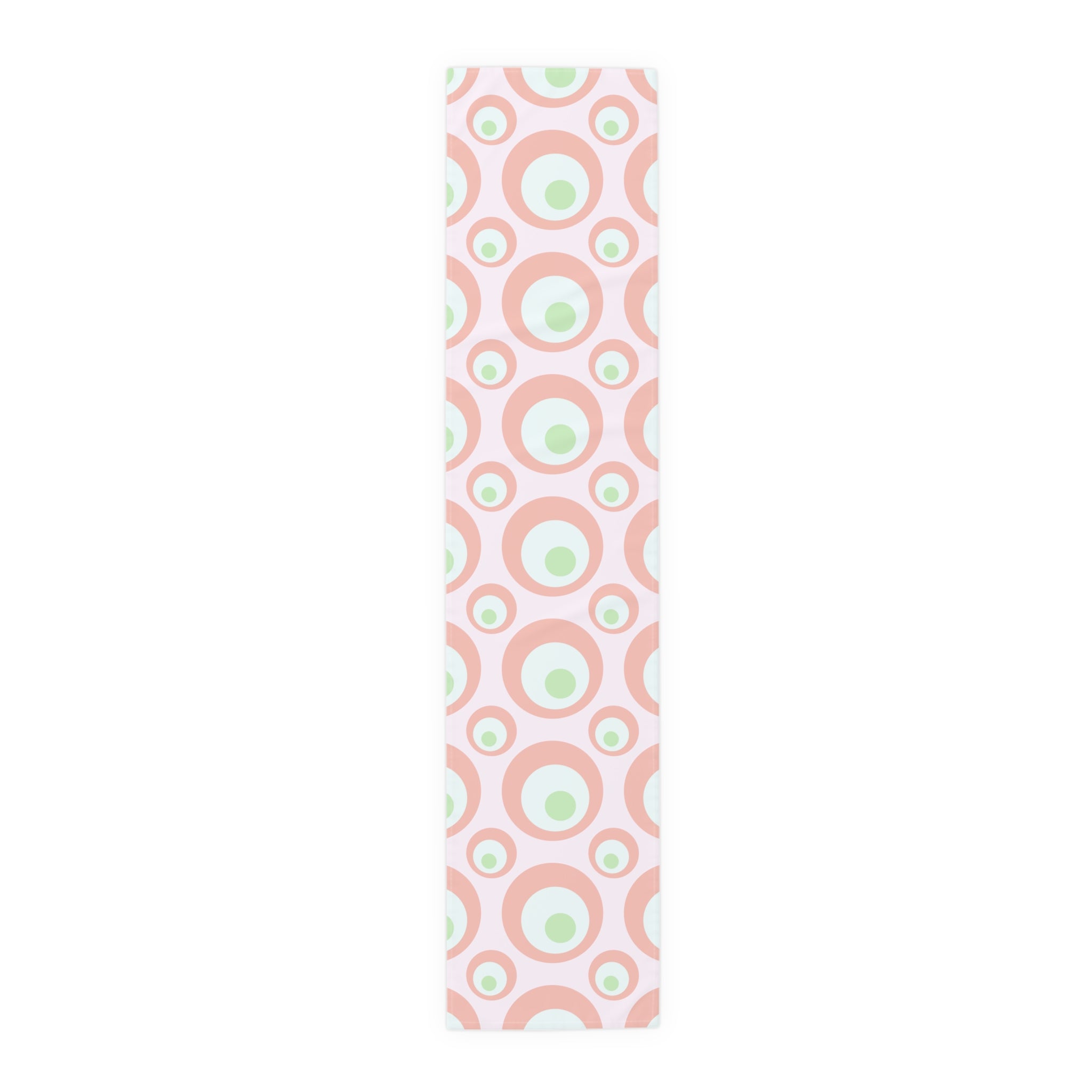 Retro Pink Circles Table Runner — Mid-Century Modern Dining Decor