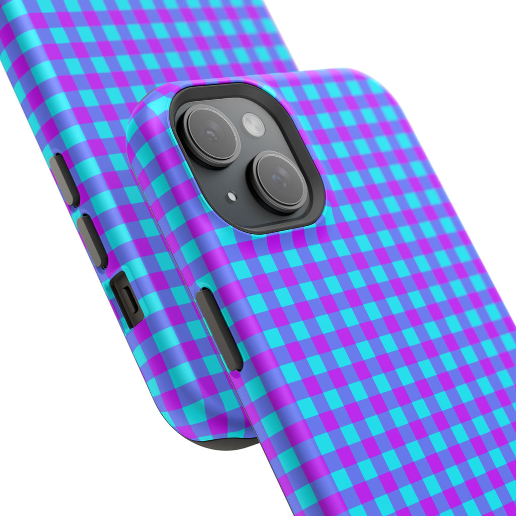 Phone Case — Blue & Purple Gingham Magnetic Impact-Resistant Case