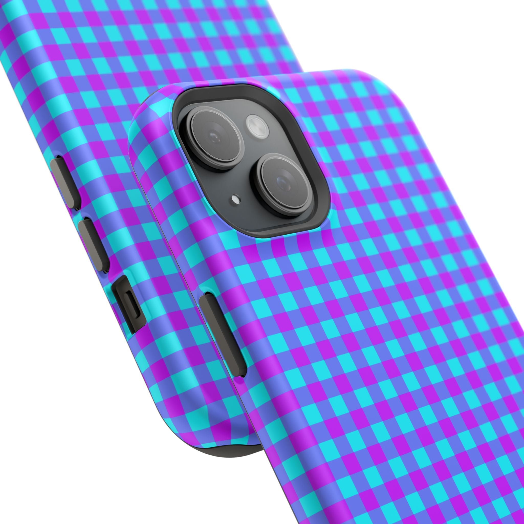 Phone Case — Blue & Purple Gingham Magnetic Impact-Resistant Case