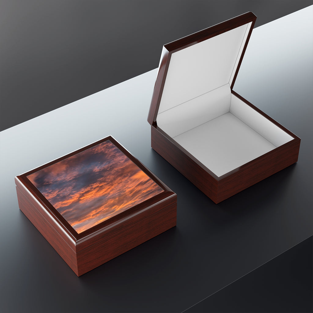 Sunset Sky Jewelry Box — Scenic Orange Cloud Keepsake Box