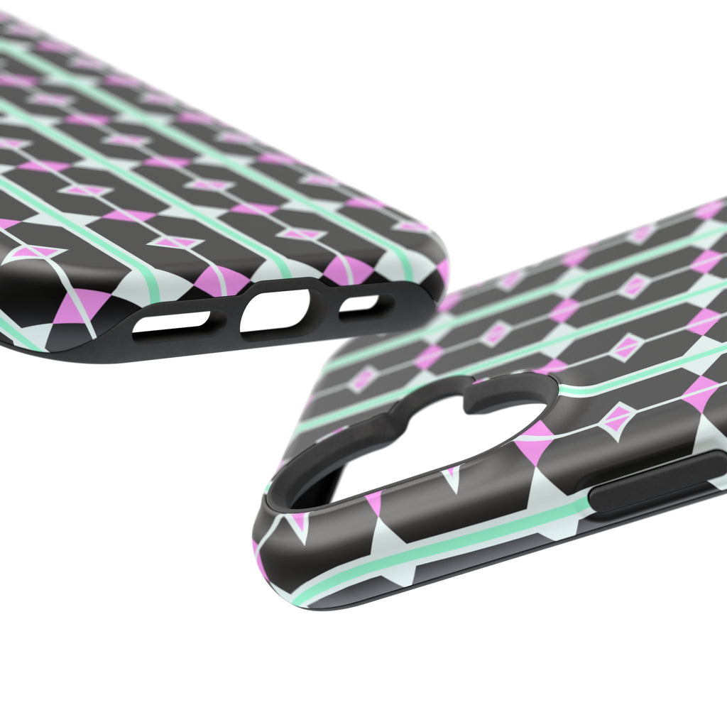Geom Stripe Magnetic Phone Case — Black with Mint & Lavender Pattern