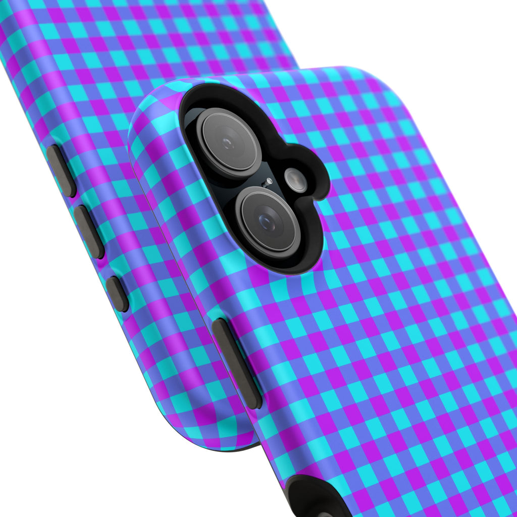 Phone Case — Blue & Purple Gingham Magnetic Impact-Resistant Case
