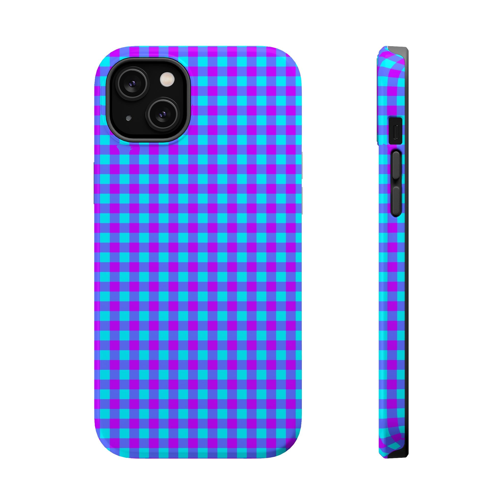 Phone Case — Blue & Purple Gingham Magnetic Impact-Resistant Case