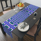 Geometric Purple Square Table Runner — Modern Retro Pattern Cotton-Poly Blend