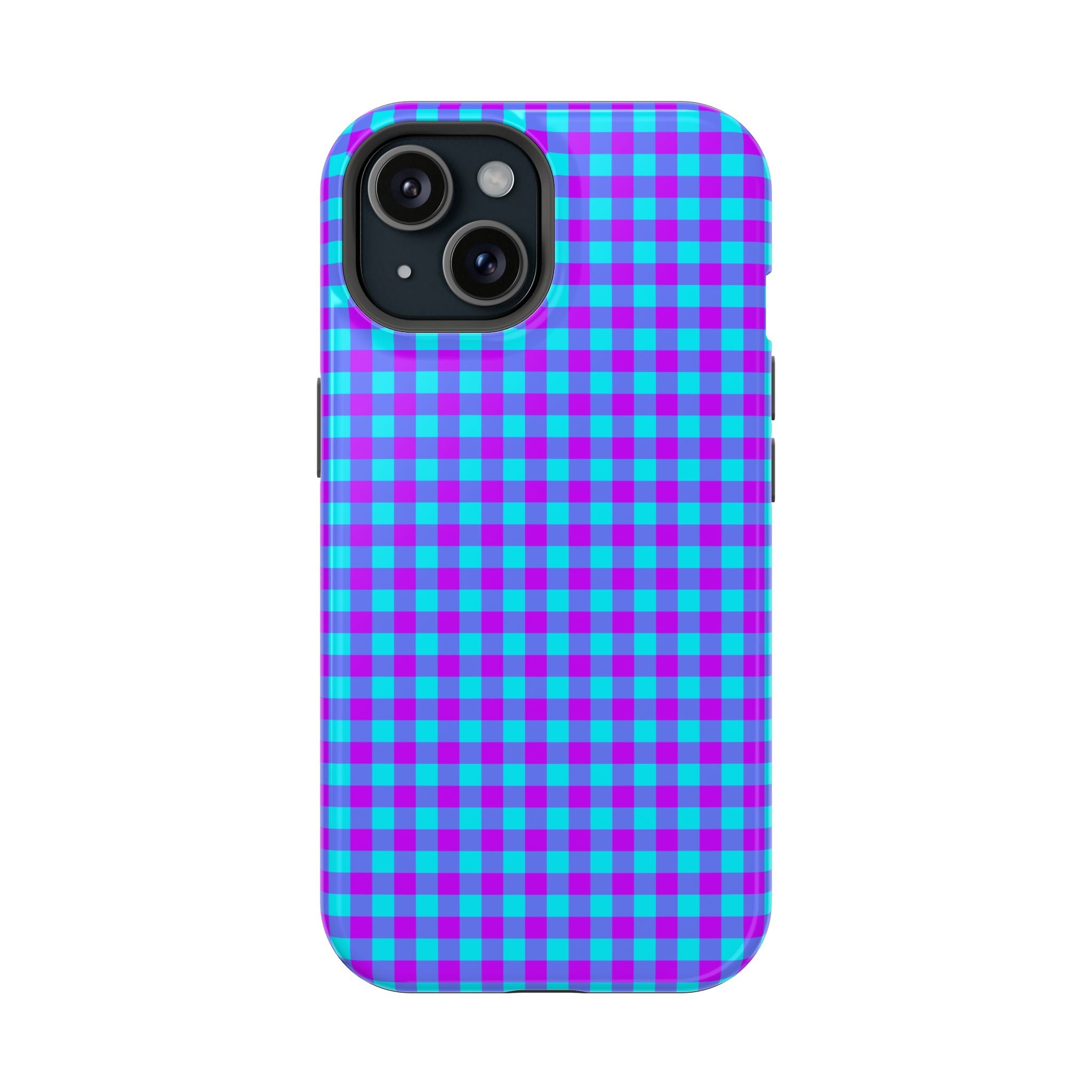 Phone Case — Blue & Purple Gingham Magnetic Impact-Resistant Case