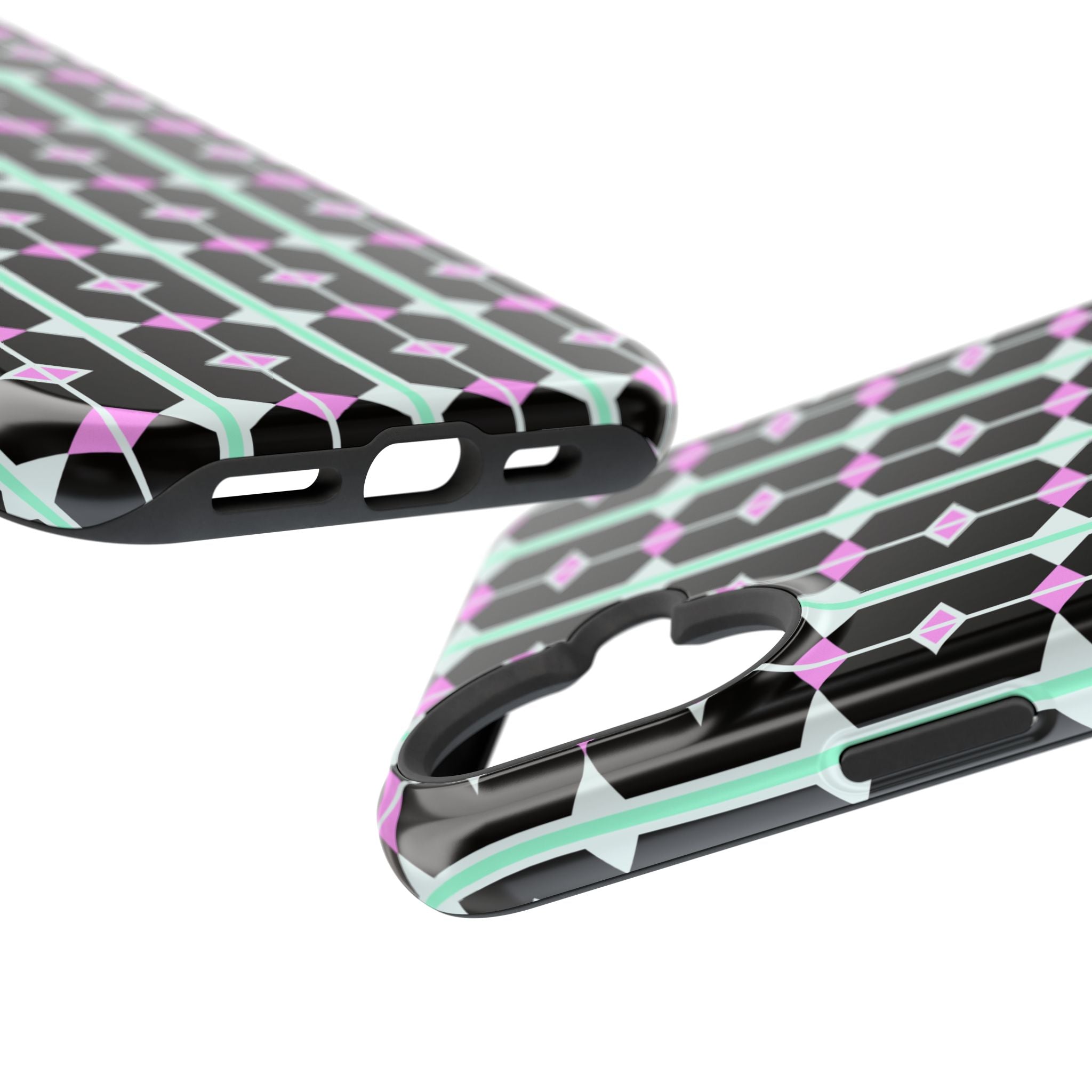 Geom Stripe Magnetic Phone Case — Black with Mint & Lavender Pattern