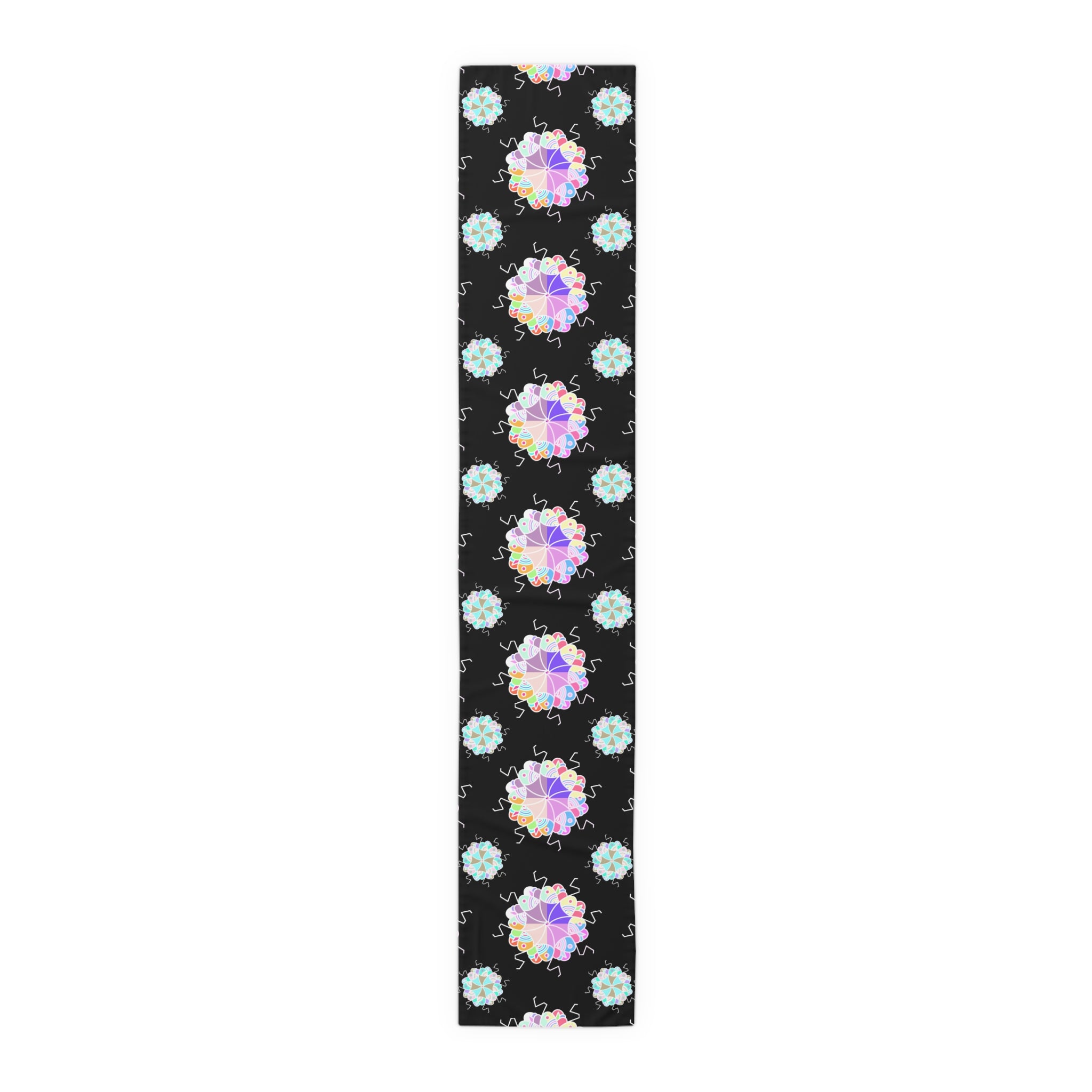 Black Floral Mandala Table Runner – Pastel Mosaic Dinner Party Decor