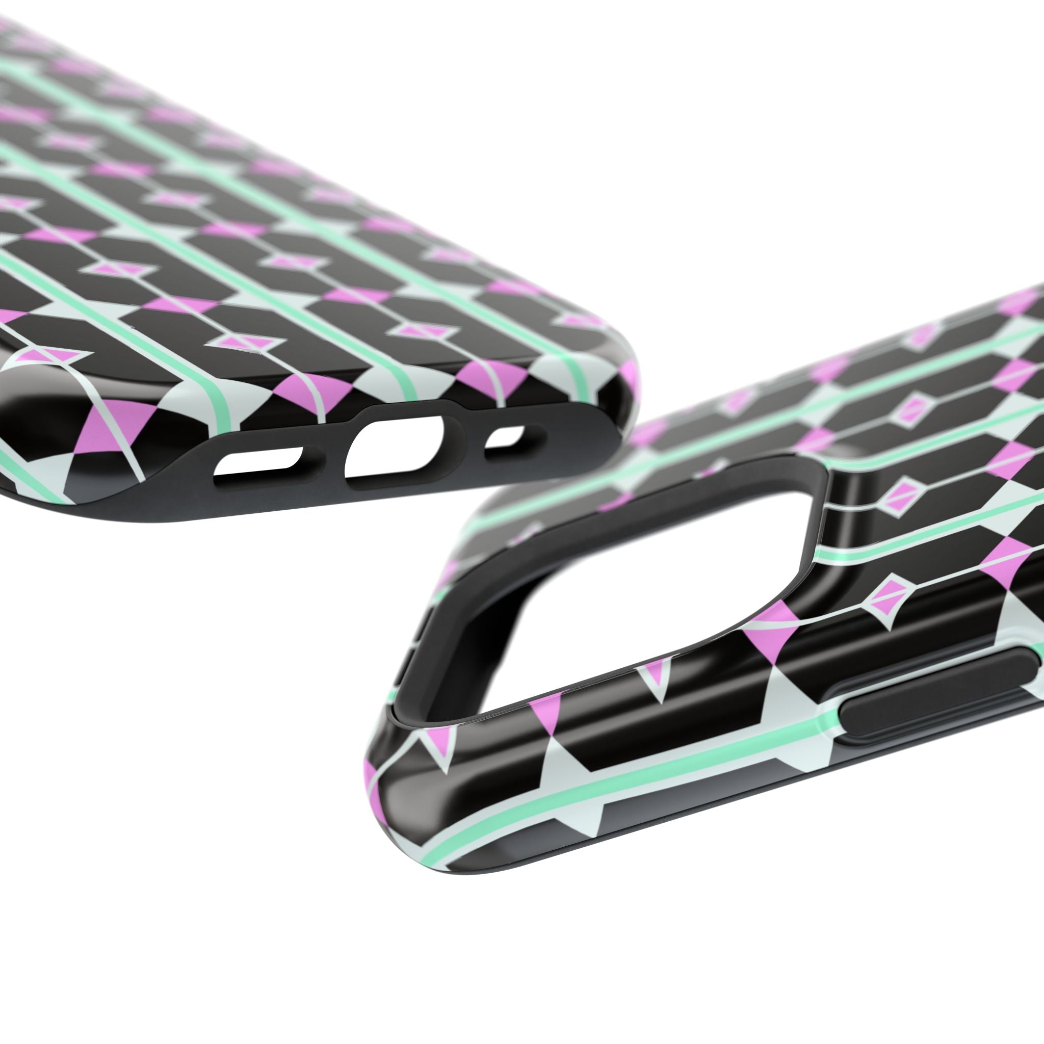 Geom Stripe Magnetic Phone Case — Black with Mint & Lavender Pattern