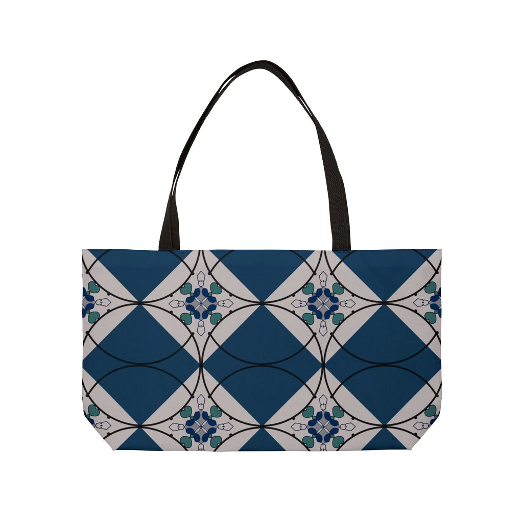 Weekender Tote Bag — Nautical Blue Geometric Pattern Travel Tote