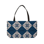 Weekender Tote Bag — Nautical Blue Geometric Pattern Travel Tote