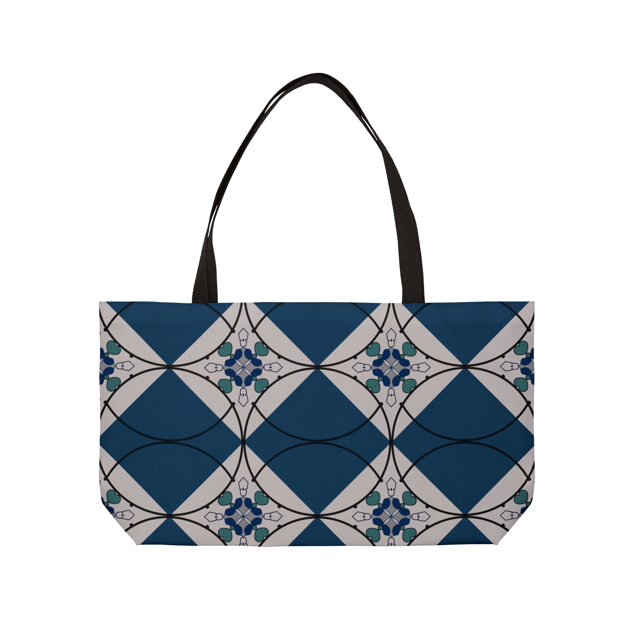 Weekender Tote Bag — Nautical Blue Geometric Pattern Travel Tote