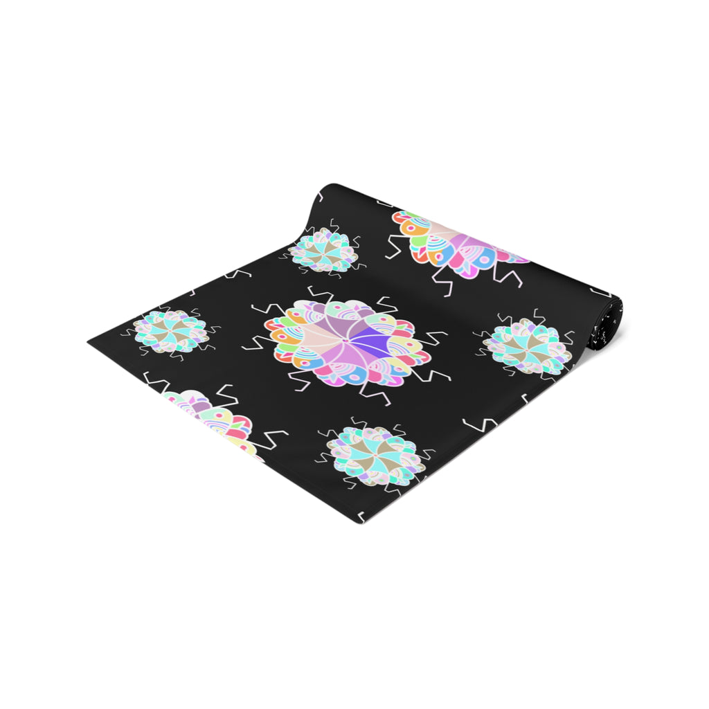Black Floral Mandala Table Runner – Pastel Mosaic Dinner Party Decor