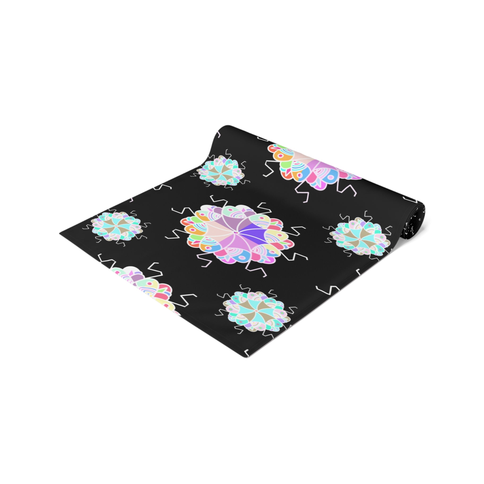 Black Floral Mandala Table Runner – Pastel Mosaic Dinner Party Decor