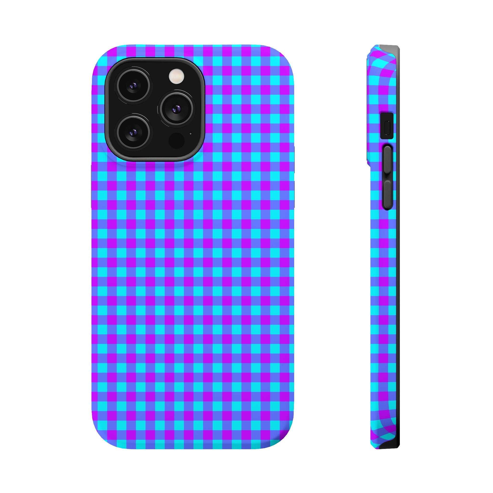 Phone Case — Blue & Purple Gingham Magnetic Impact-Resistant Case