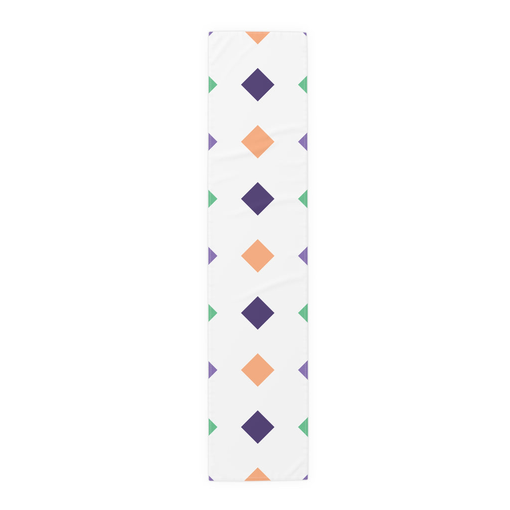 Geometric Diamond Pattern Table Runner — Modern Colorful Cotton-Poly Decor