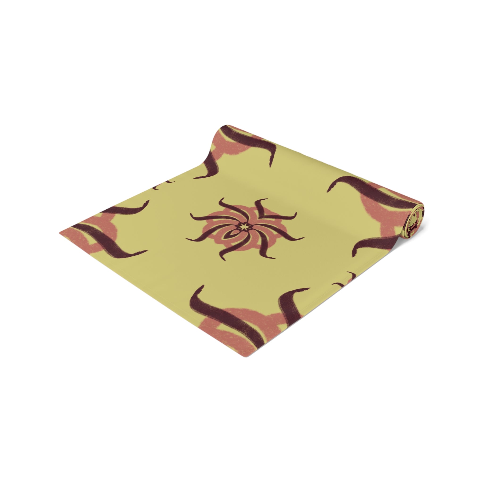 Botanical Sunburst Table Runner — Earth Tone Floral Pattern