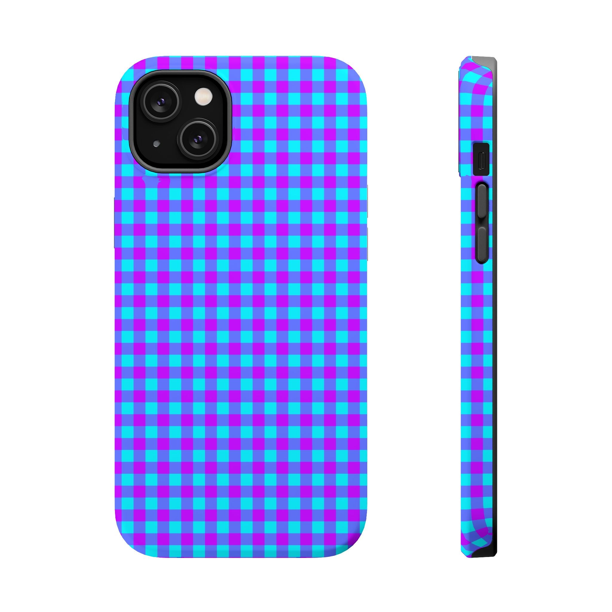 Phone Case — Blue & Purple Gingham Magnetic Impact-Resistant Case