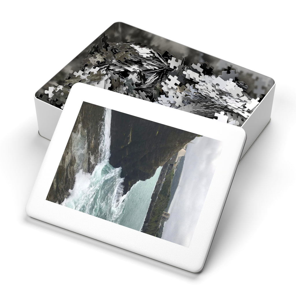 Coastal Cliff Jigsaw Puzzle with Tin – Ocean Waves Seascape Puzzle