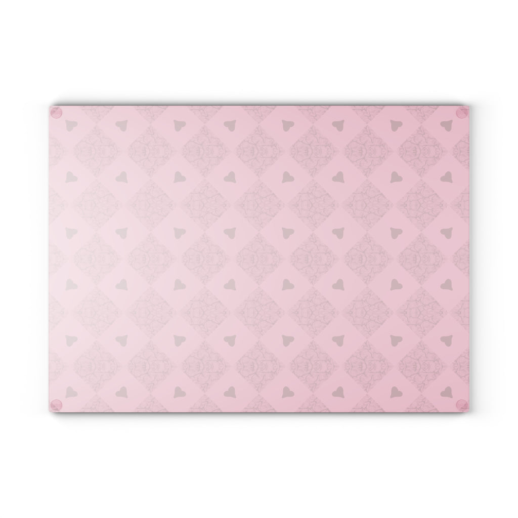 Pink Heart Pattern Glass Cutting Board — Decorative Kitchen Chopping Board