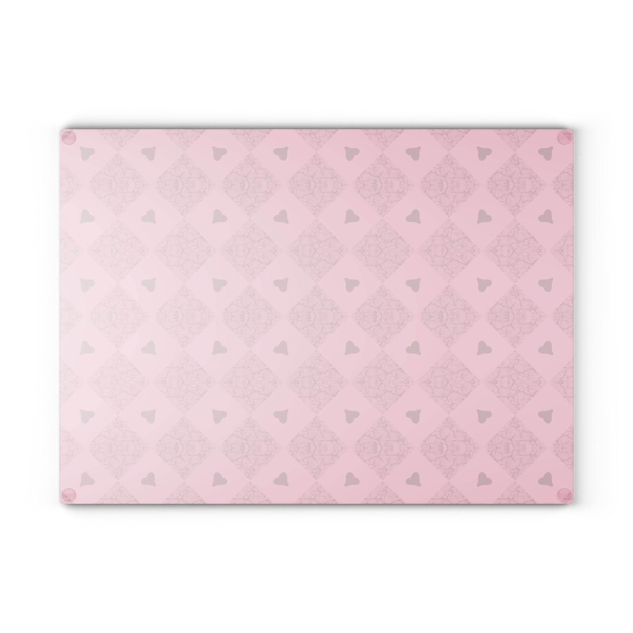 Pink Heart Pattern Glass Cutting Board — Decorative Kitchen Chopping Board
