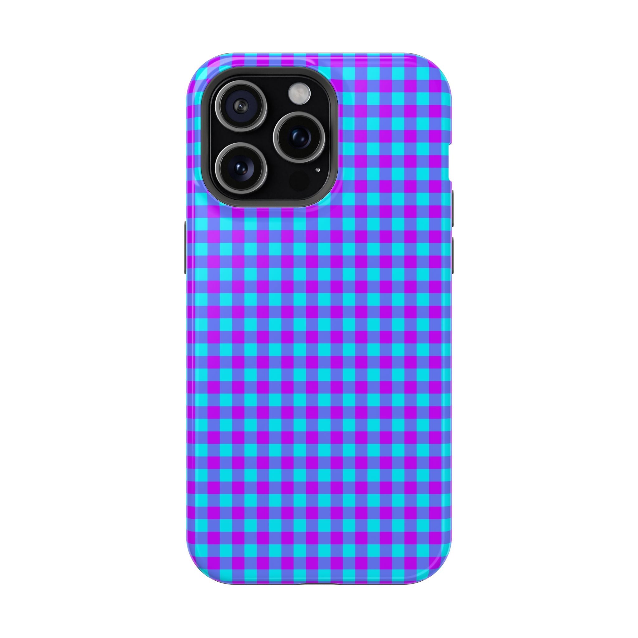 Phone Case — Blue & Purple Gingham Magnetic Impact-Resistant Case
