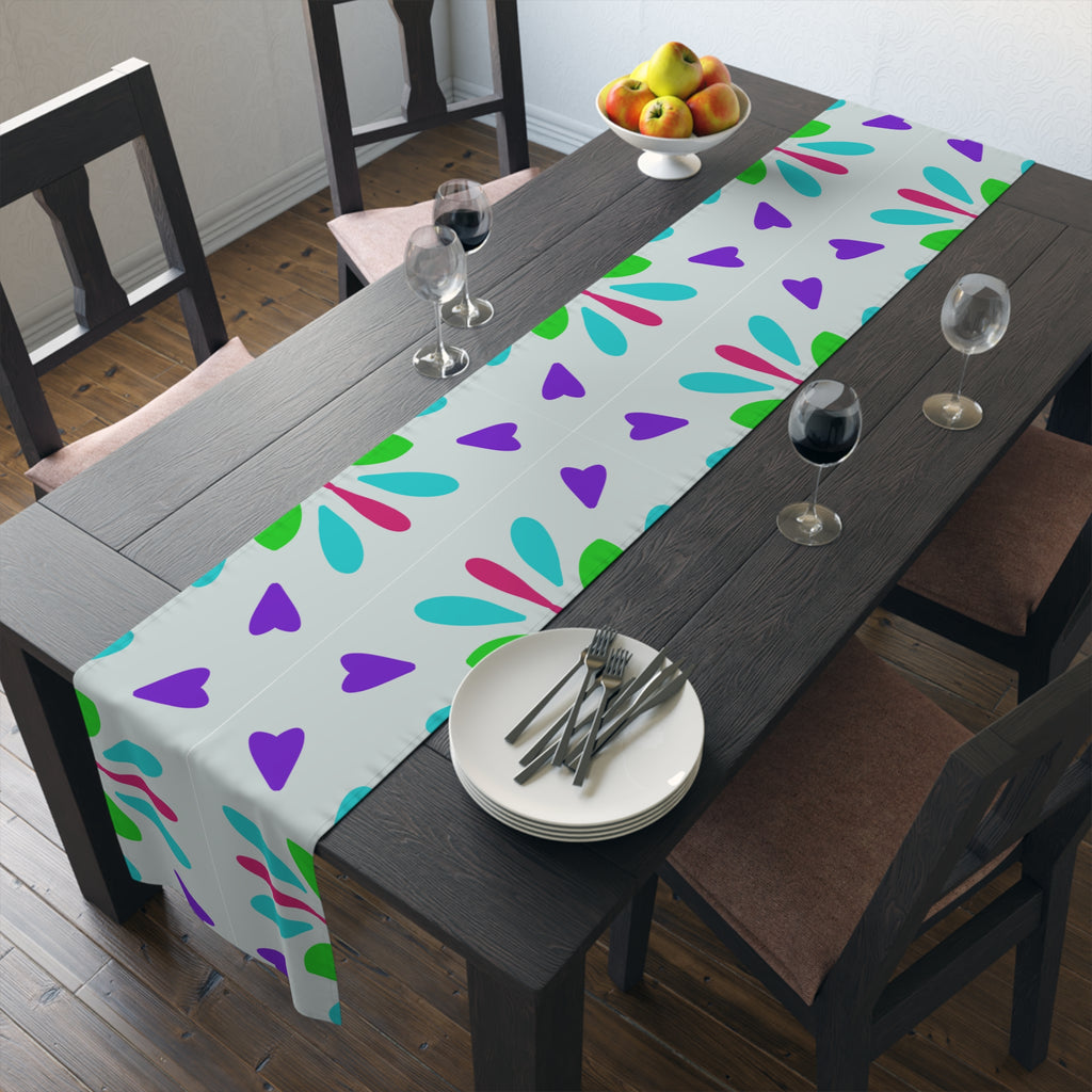 Floral Geometric Table Runner — Pastel Heart & Petal Pattern