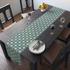 Diamond Check Table Runner — Retro Teal & Mustard Geometric Dining Decor