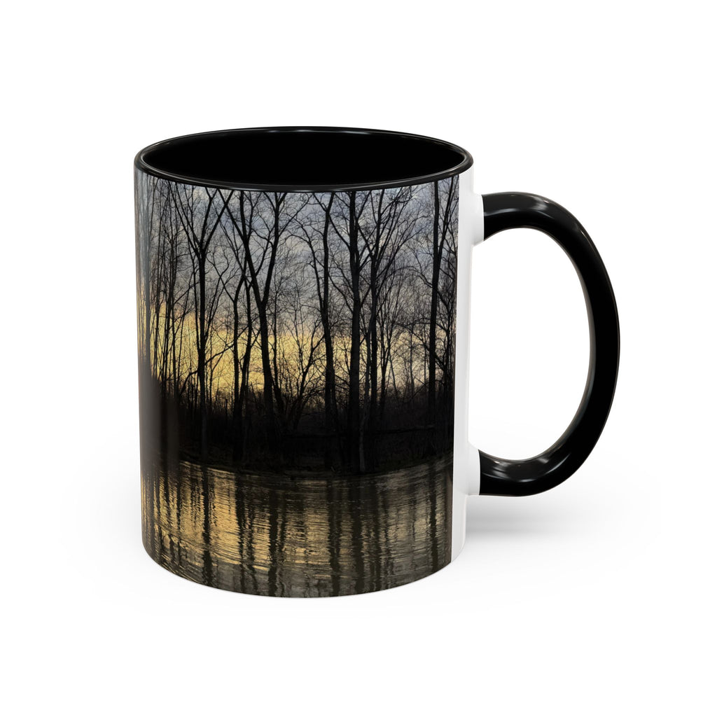 Sunset Reflection Coffee Mug — Forest Silhouette Accent Mug