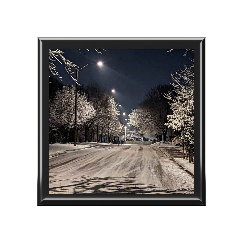 Snowy Night Jewelry Box — Winter Street Scene Keepsake Box