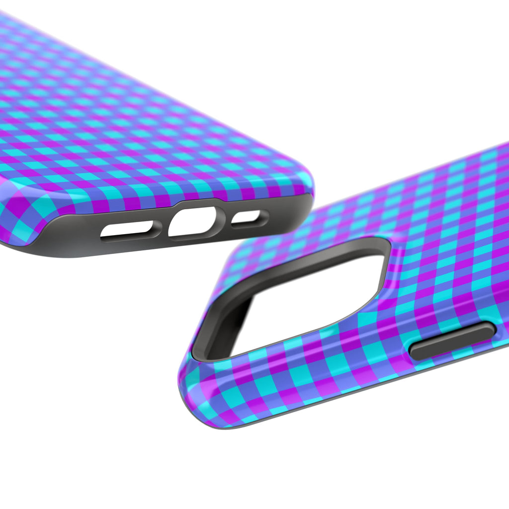 Phone Case — Blue & Purple Gingham Magnetic Impact-Resistant Case