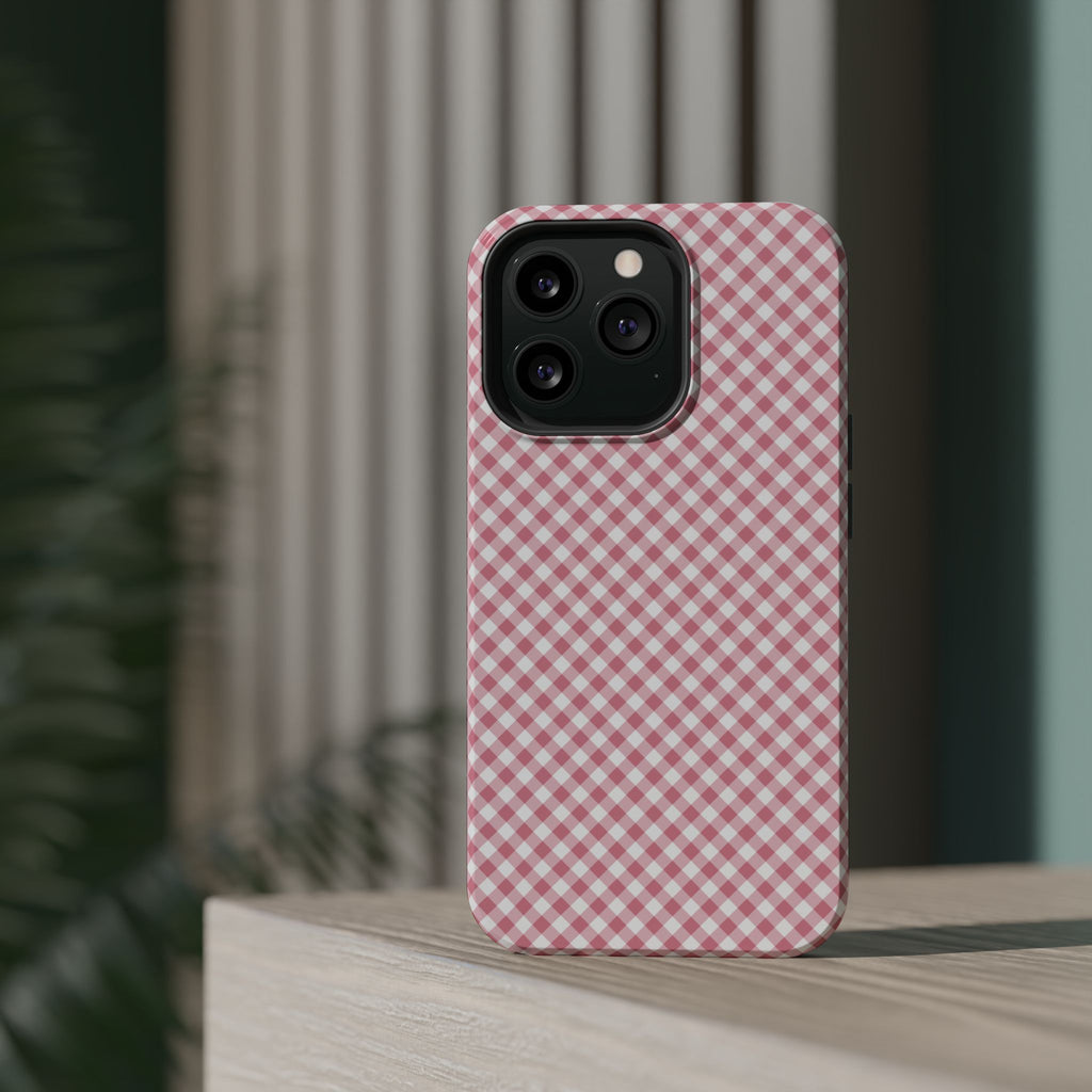Pink Gingham Magnetic Impact-Resistant Phone Case