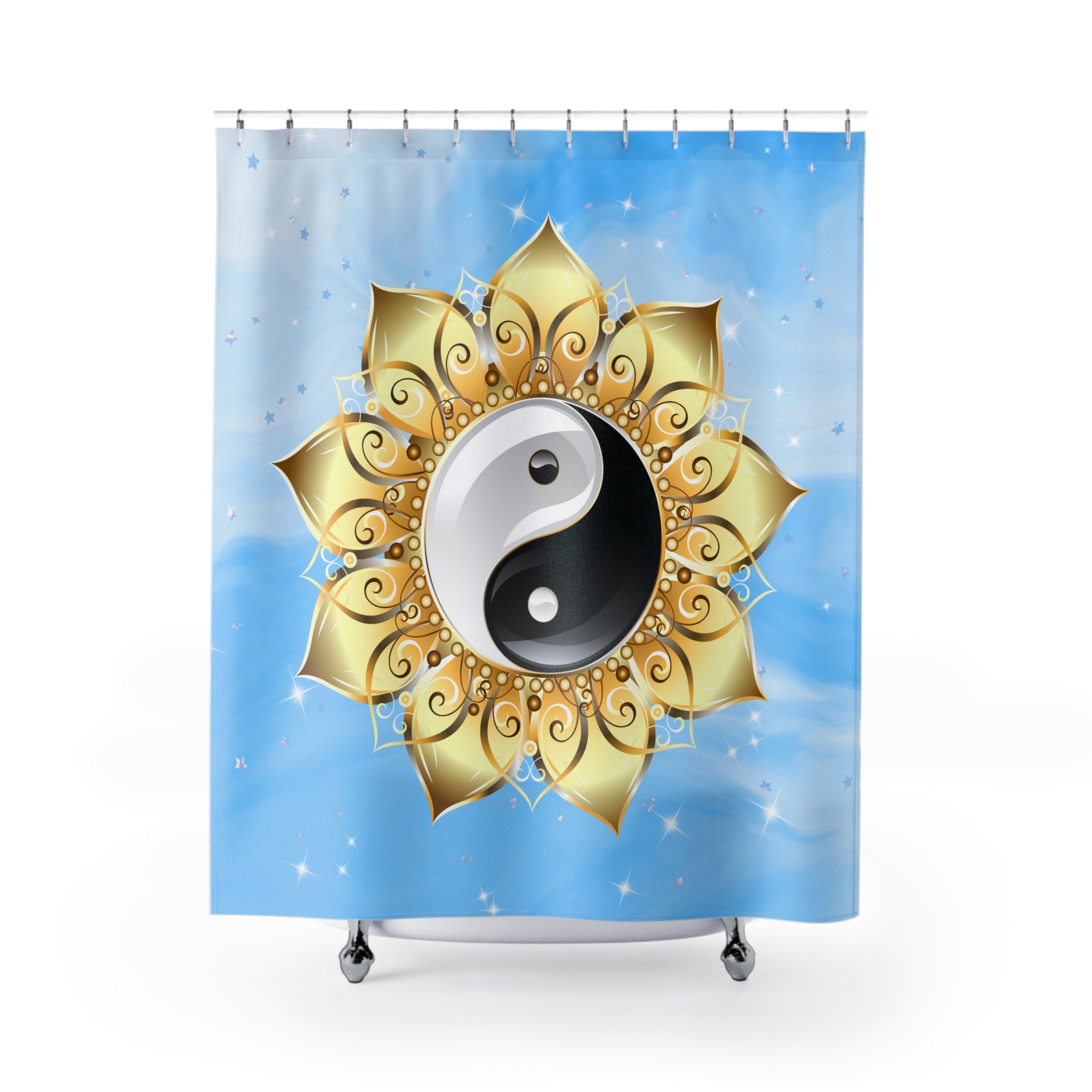 Yin Yang Lotus Shower Curtain — Zen Meditation Bathroom Decor