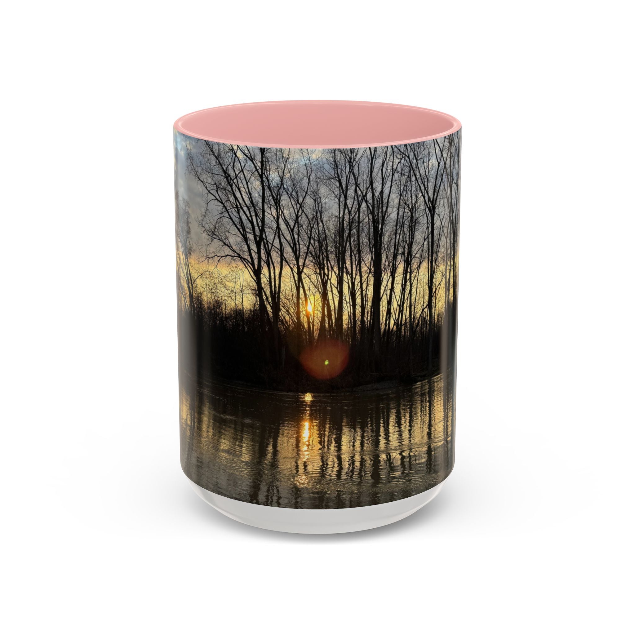 Sunset Reflection Coffee Mug — Forest Silhouette Accent Mug