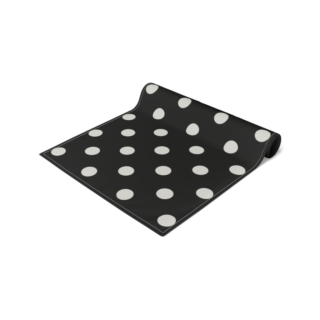 Black Polka Dot Table Runner – Classic Dotted Cotton-Poly Dining Accent