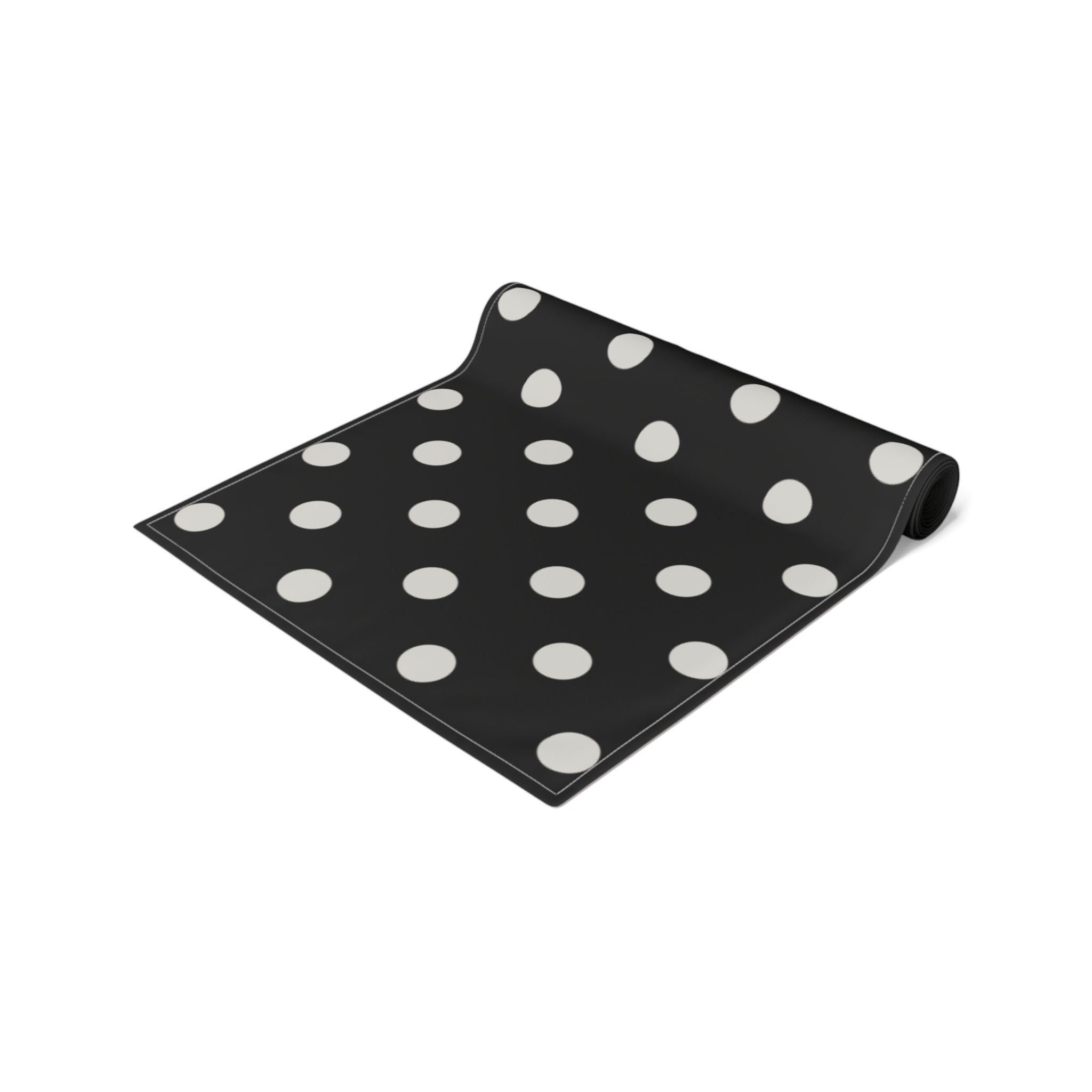 Black Polka Dot Table Runner – Classic Dotted Cotton-Poly Dining Accent