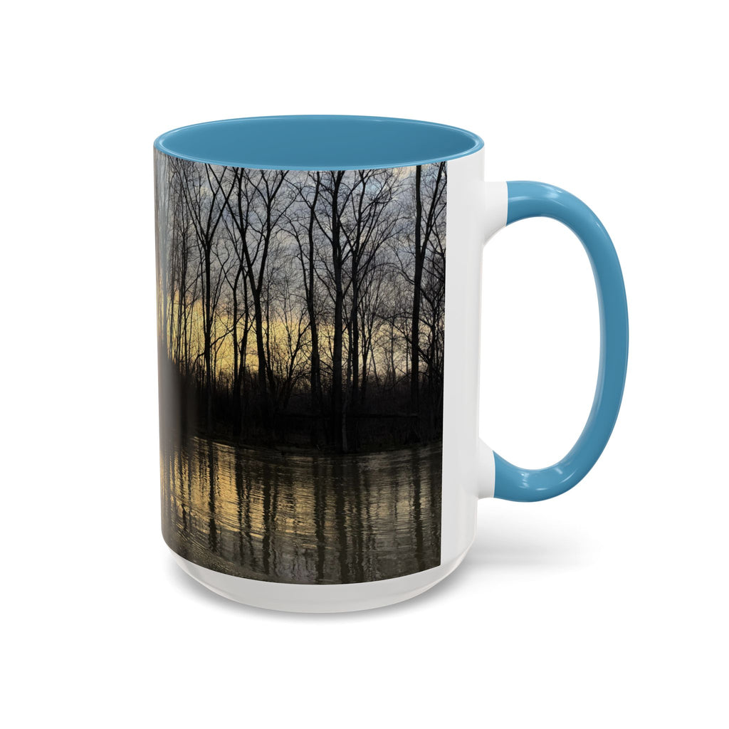 Sunset Reflection Coffee Mug — Forest Silhouette Accent Mug
