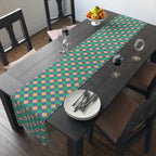 Diamond Check Table Runner — Retro Teal & Mustard Geometric Dining Decor