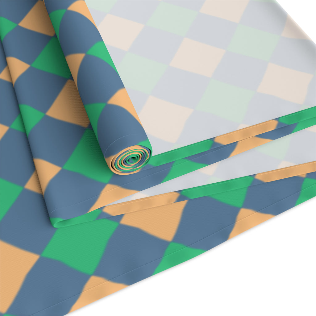 Diamond Check Table Runner — Retro Teal & Mustard Geometric Dining Decor