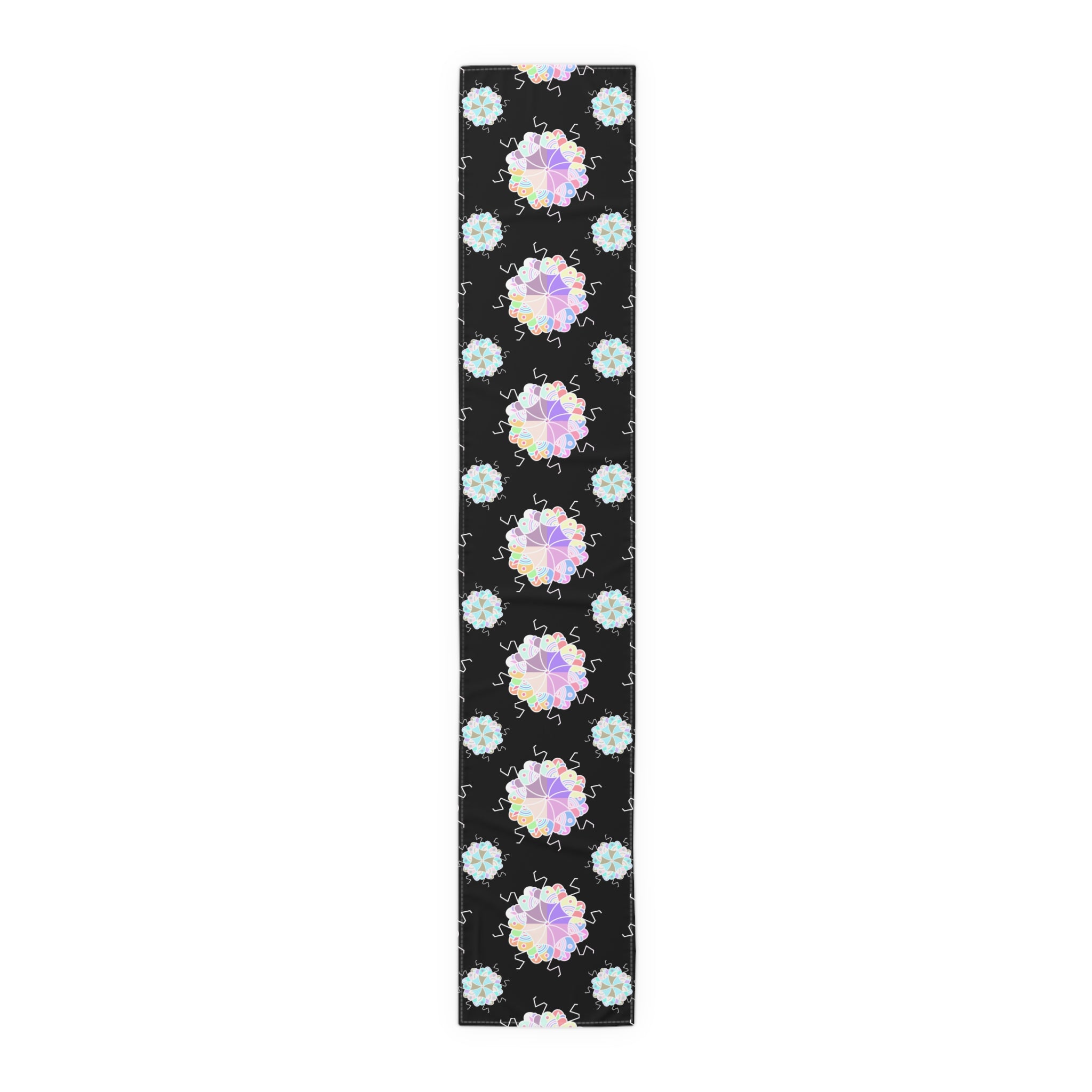 Black Floral Mandala Table Runner – Pastel Mosaic Dinner Party Decor