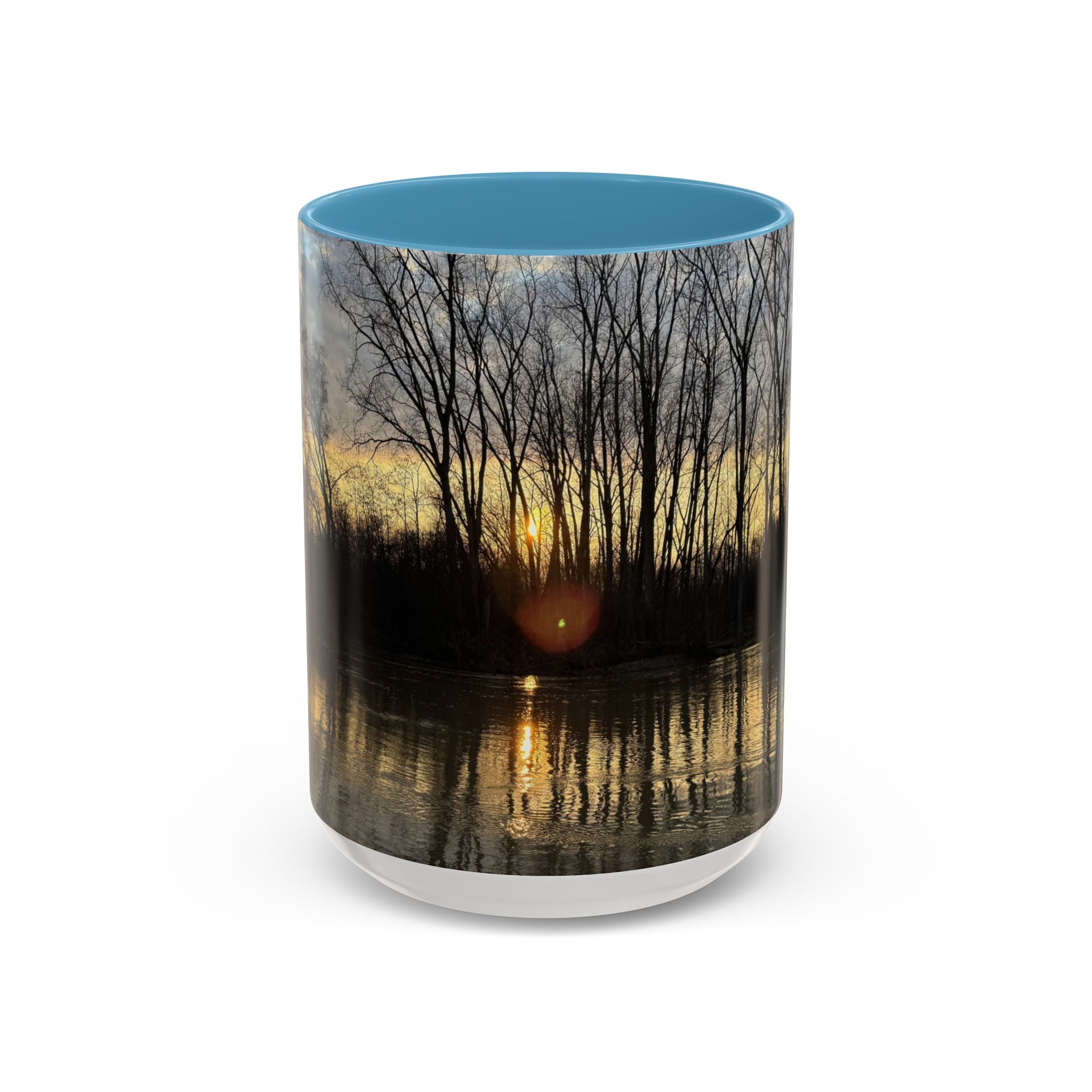 Sunset Reflection Coffee Mug — Forest Silhouette Accent Mug