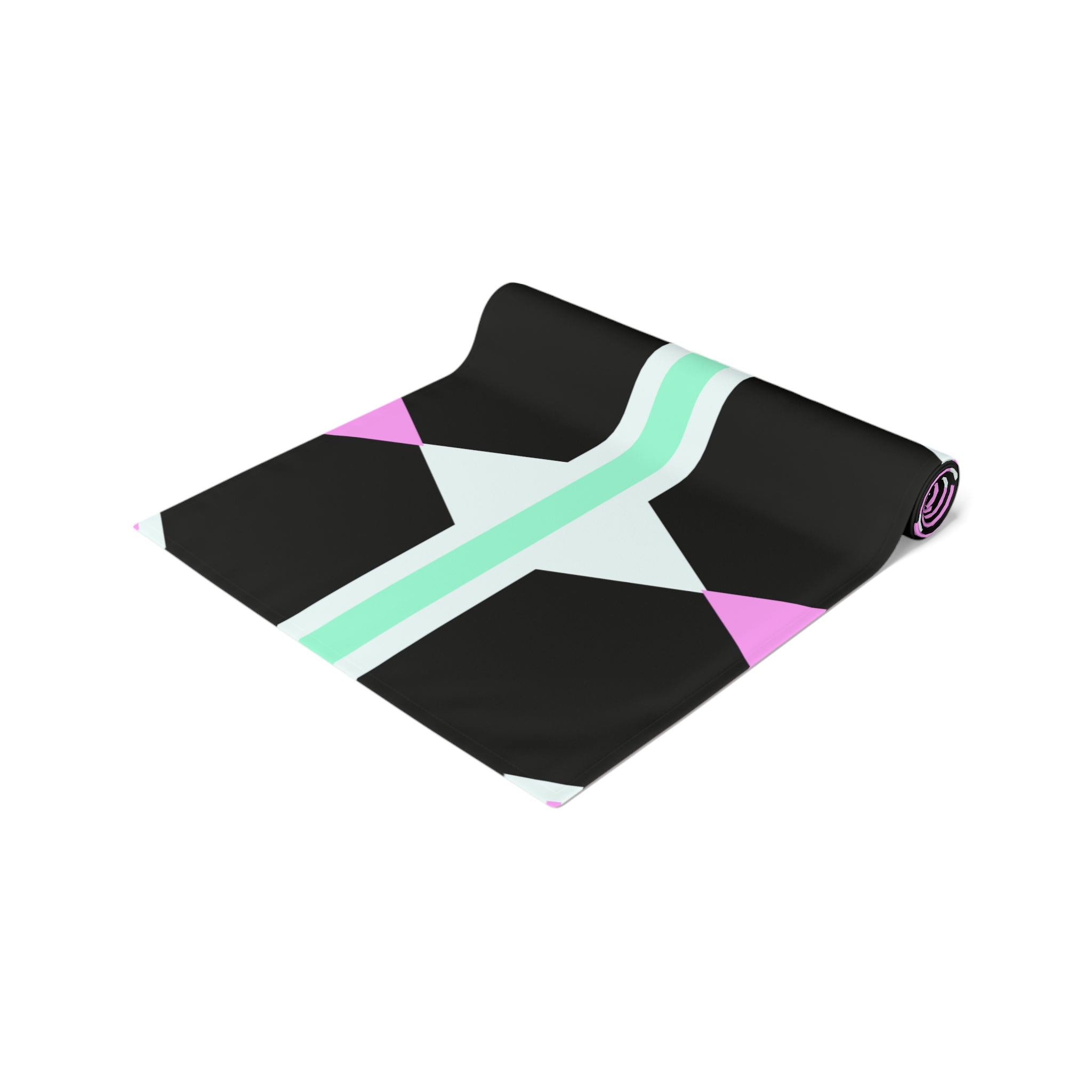Geometric Pastel Stripe Table Runner — Modern Black, Mint & Pink Dining Accent
