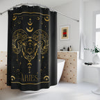 Aries Zodiac Shower Curtain — Gold Ram Astrology Bathroom Decor