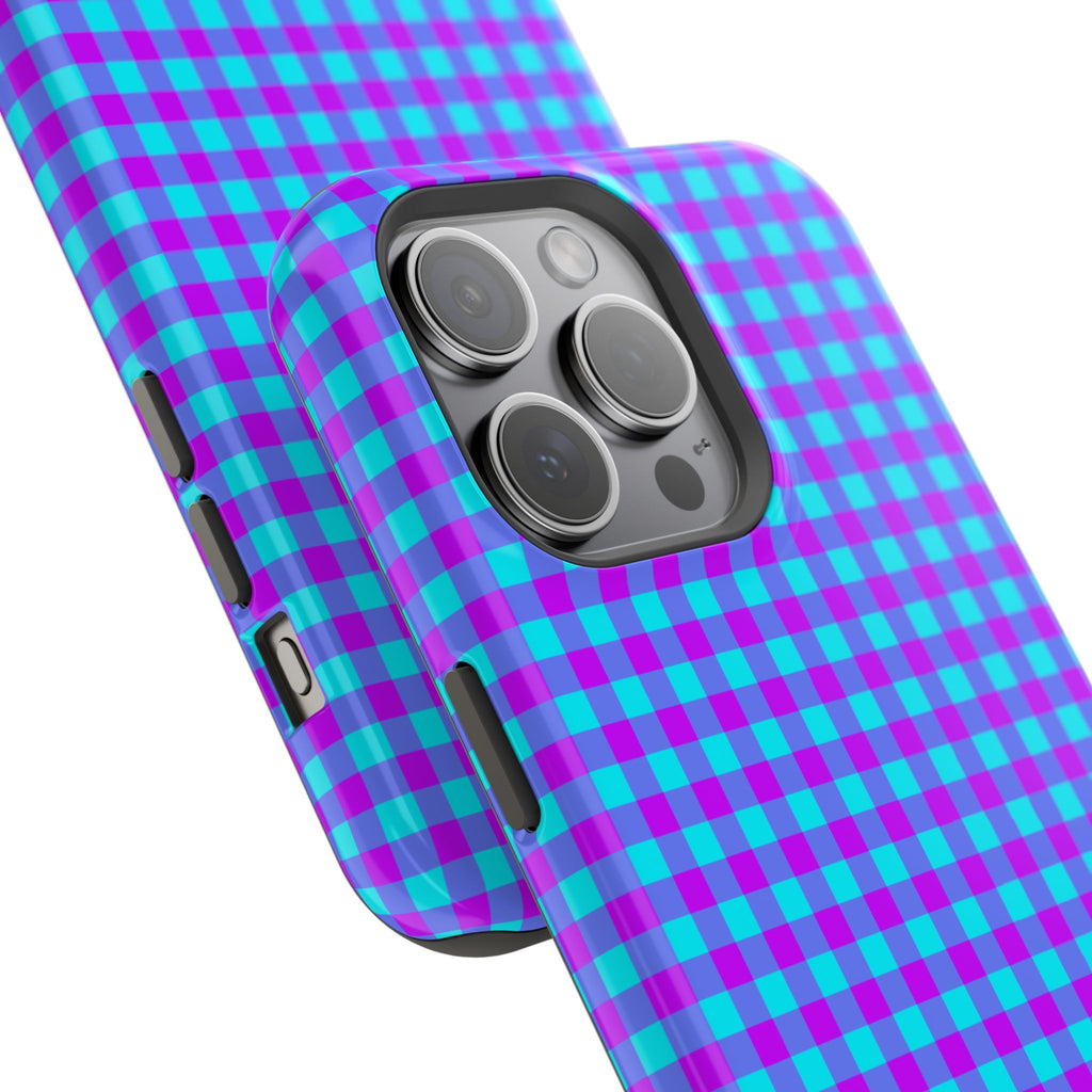 Phone Case — Blue & Purple Gingham Magnetic Impact-Resistant Case