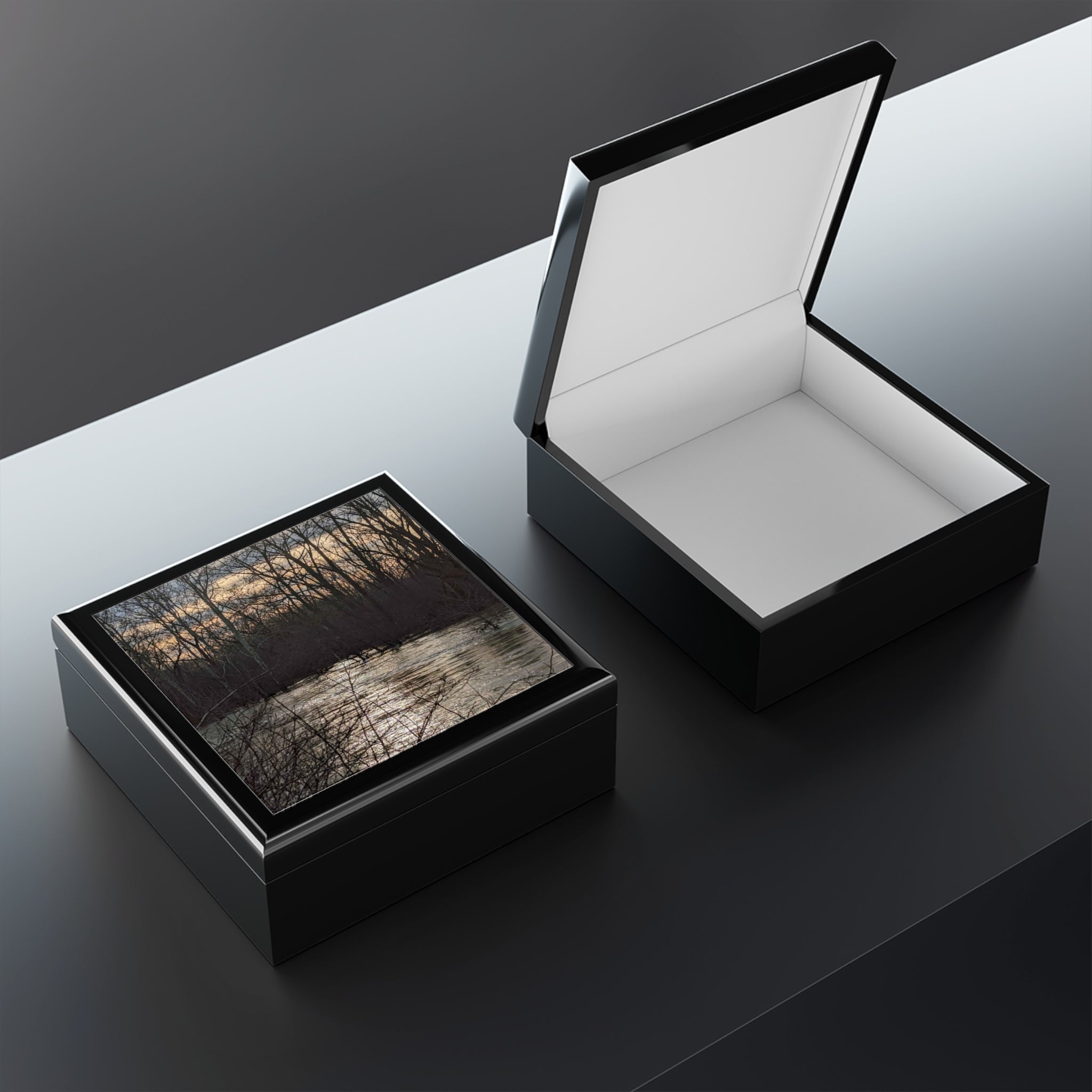 River Reflection Jewelry Box — Tranquil Woodland Keepsake Box