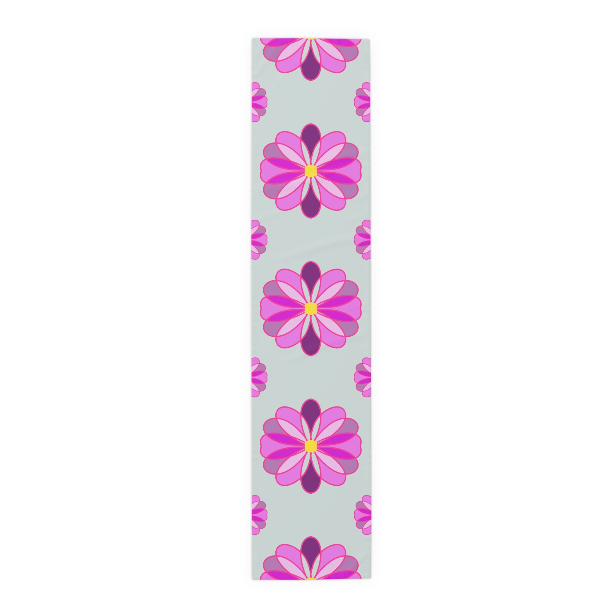 Pink Retro Floral Table Runner — Midcentury Flower Pattern Cotton-Poly Blend
