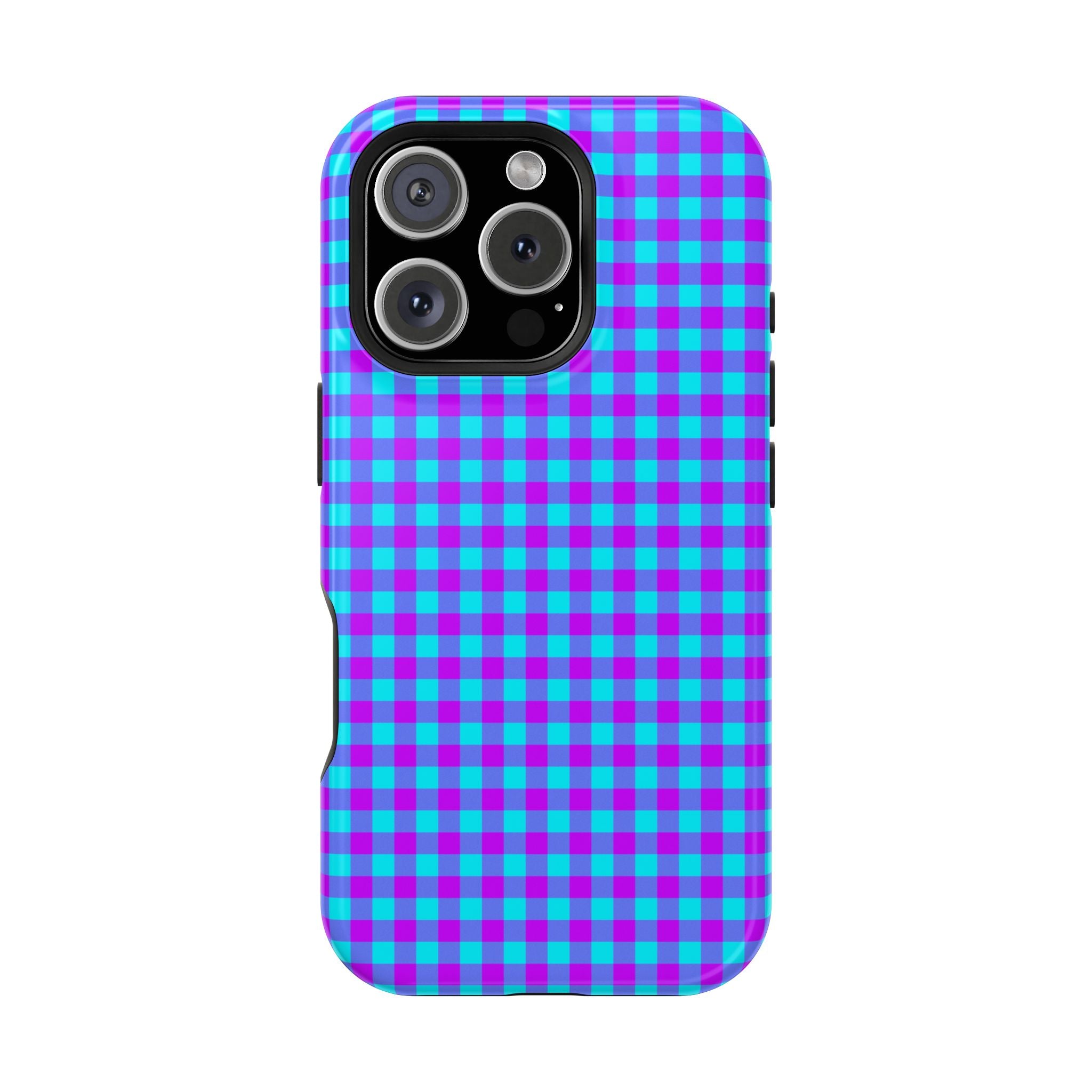 Phone Case — Blue & Purple Gingham Magnetic Impact-Resistant Case